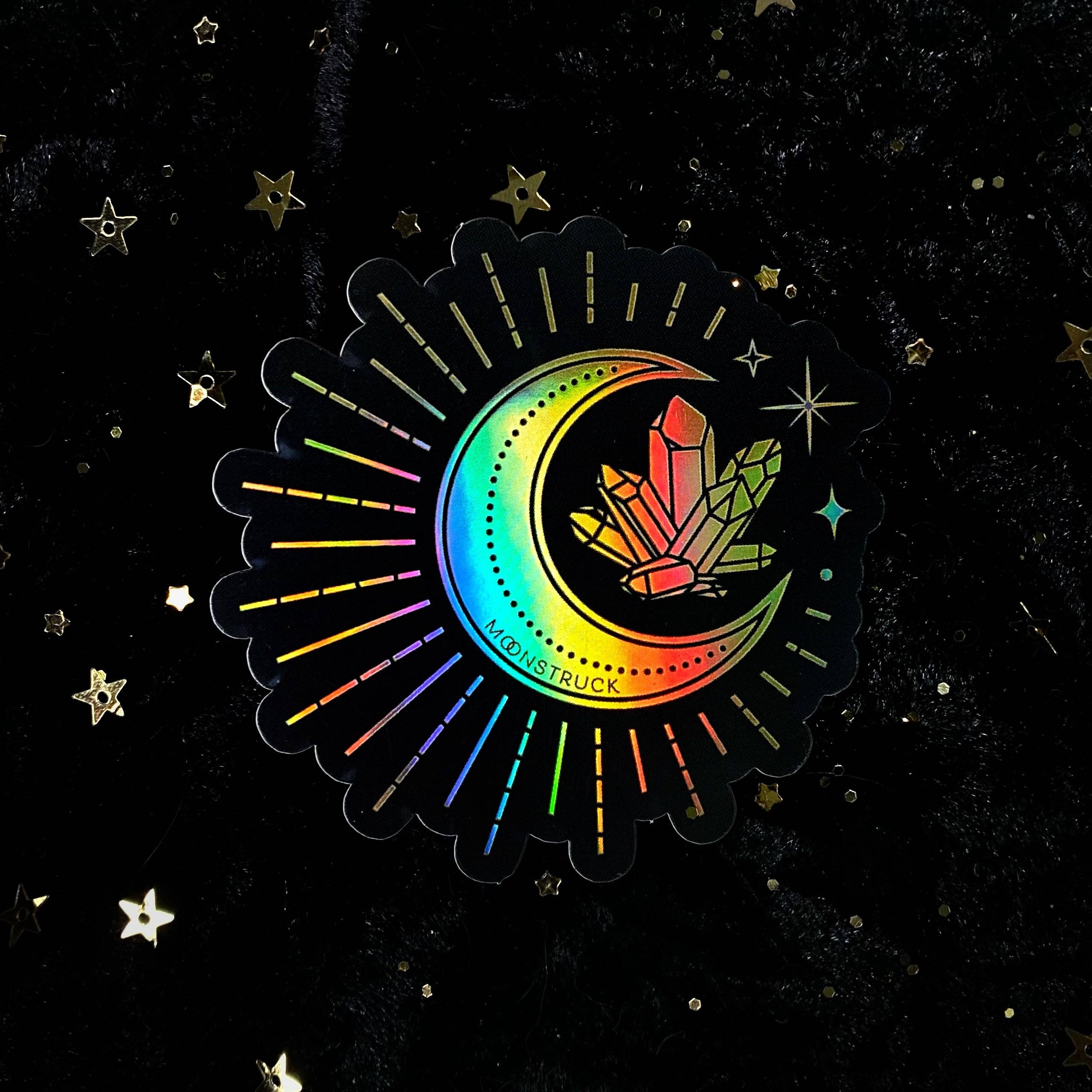 Holographic Gold Moon Crystal Sticker
