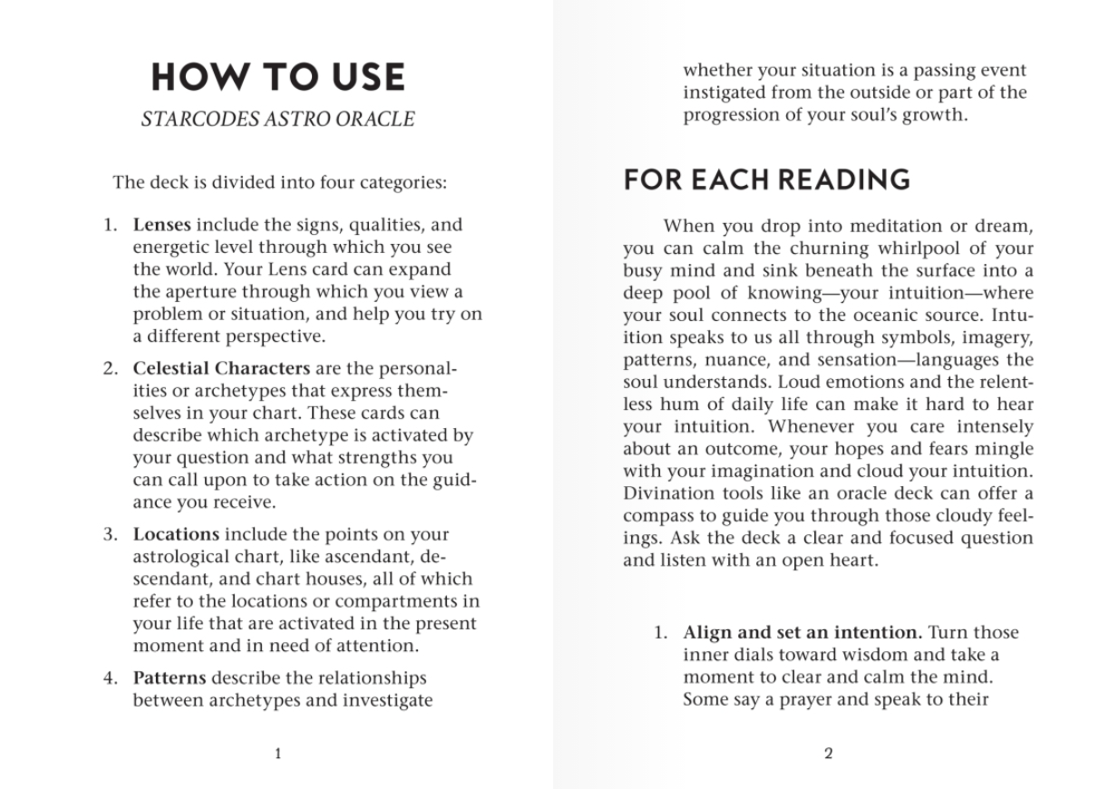 How to use starcodes astro oracle deck guidebook pages